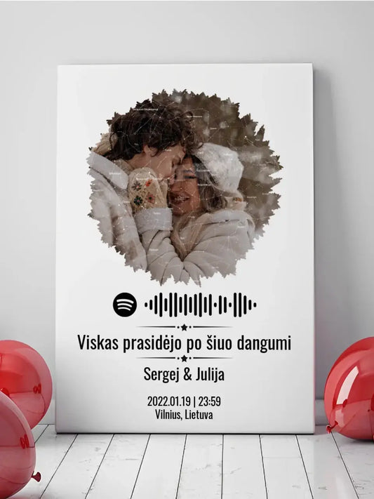 Personalizuotas žvaigždžių žemėlapis su skirtingomis formomis ir jūsų nuotrauka bei „Spotify“ kodu  Customizer -  dovanokis.lt