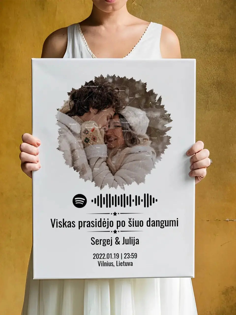 Personalizuotas žvaigždžių žemėlapis su skirtingomis formomis ir jūsų nuotrauka bei „Spotify“ kodu  Customizer -  dovanokis.lt