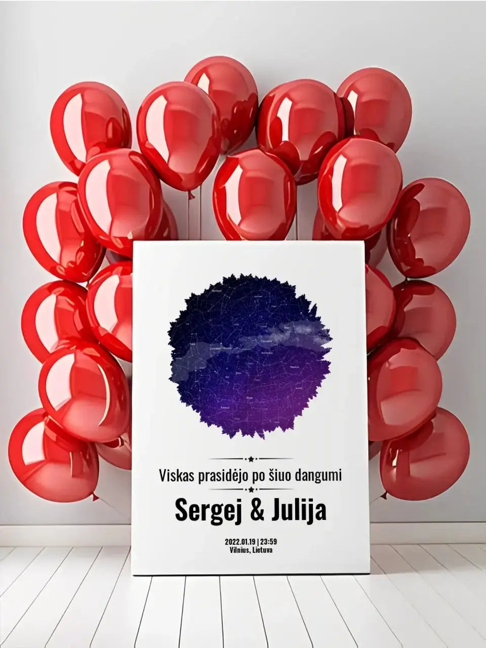 Personalizuotas žvaigždžių žemėlapis su skirtingomis formomis ir dangaus fonu  Customizer -  dovanokis.lt