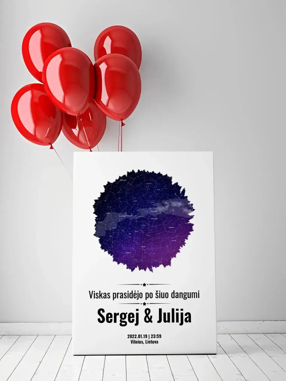 Personalizuotas žvaigždžių žemėlapis su skirtingomis formomis ir dangaus fonu  Customizer -  dovanokis.lt