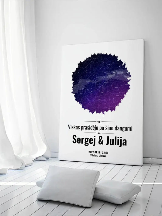 Personalizuotas žvaigždžių žemėlapis su skirtingomis formomis ir dangaus fonu  Customizer -  dovanokis.lt