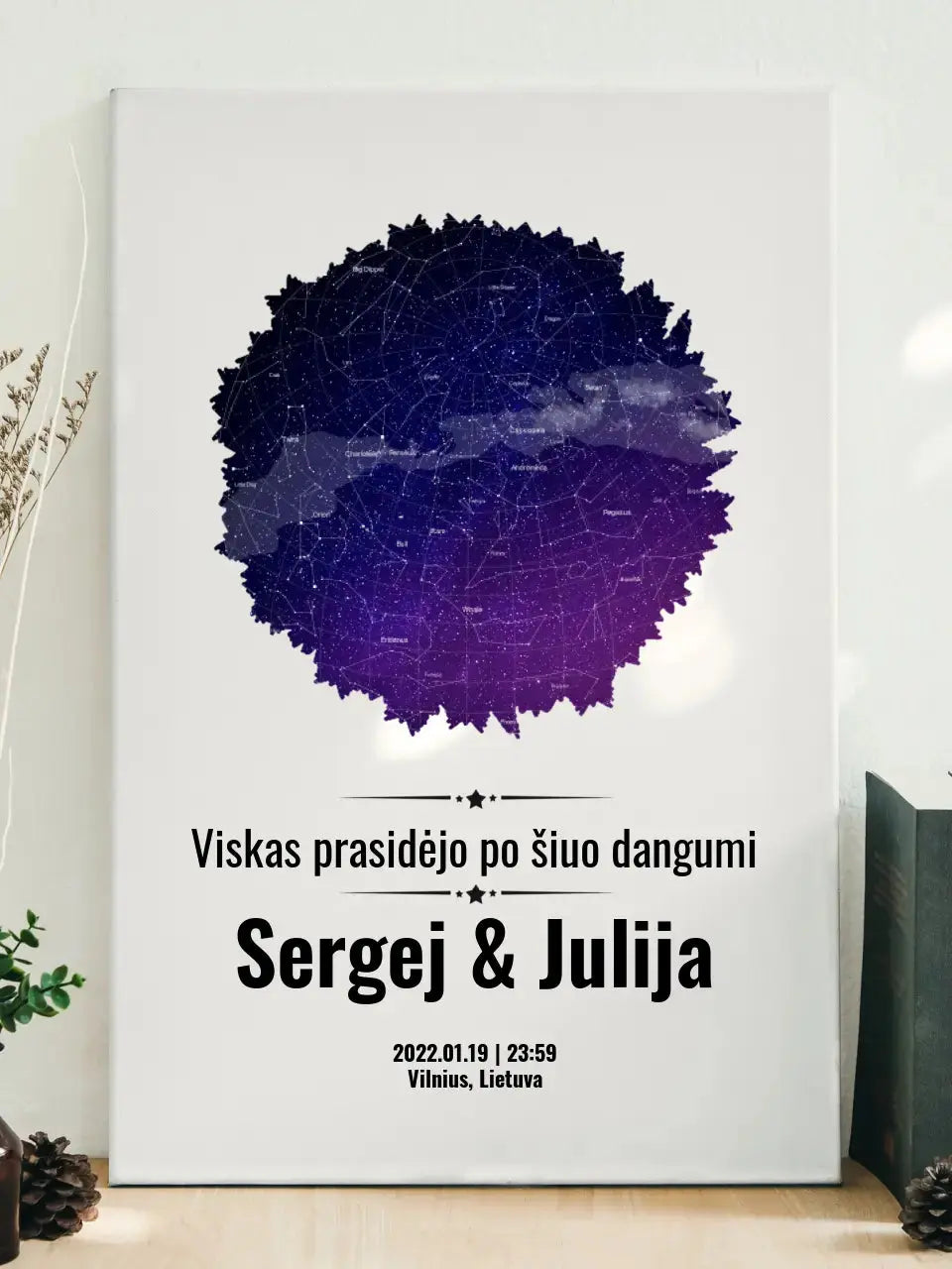 Personalizuotas žvaigždžių žemėlapis su skirtingomis formomis ir dangaus fonu  Customizer -  dovanokis.lt