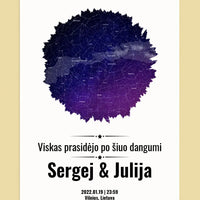 Personalizuotas žvaigždžių žemėlapis su skirtingomis formomis ir dangaus fonu  Customizer -  dovanokis.lt