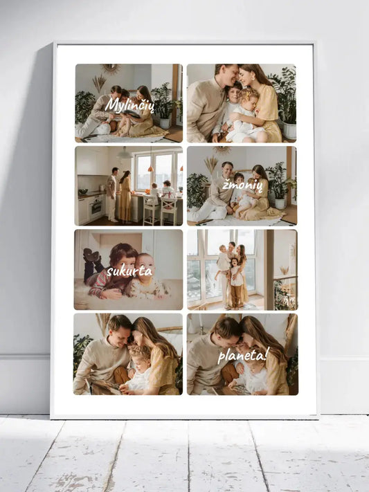 Personalizuotas šeimos įrėmintas plakatas su jūsų nuotraukomis, mylinčių žmonių sukurta planeta  Posteris(Plakatas) -  dovanokis.lt