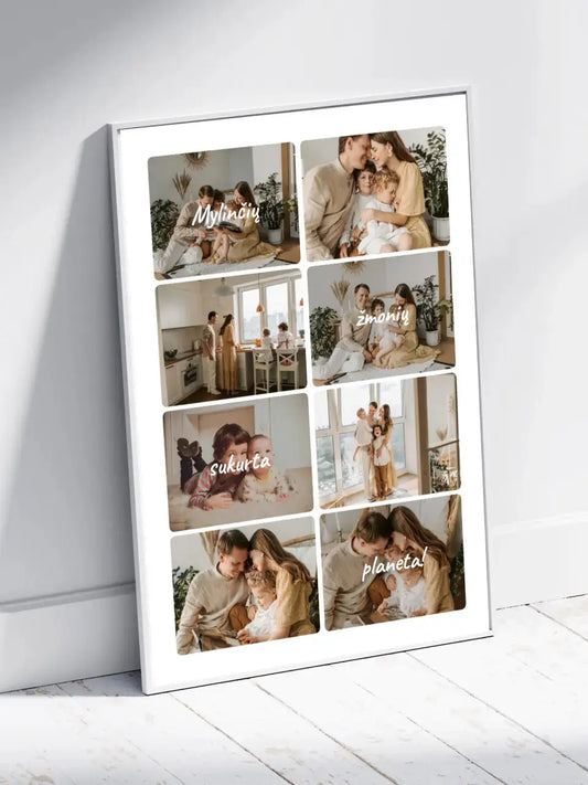 Personalizuotas šeimos įrėmintas plakatas su jūsų nuotraukomis, mylinčių žmonių sukurta planeta  Posteris(Plakatas) -  dovanokis.lt