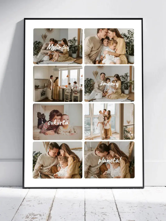 Personalizuotas šeimos įrėmintas plakatas su jūsų nuotraukomis, mylinčių žmonių sukurta planeta  Posteris(Plakatas) -  dovanokis.lt