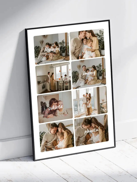 Personalizuotas šeimos įrėmintas plakatas su jūsų nuotraukomis, mylinčių žmonių sukurta planeta  Posteris(Plakatas) -  dovanokis.lt