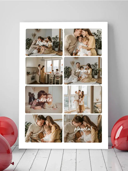 Personalizuotas šeimos spaudinys ant drobės su jūsų nuotraukomis, mylinčių žmonių sukurta planeta  Drobe -  dovanokis.lt