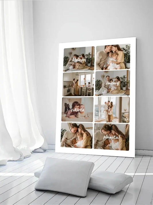 Personalizuotas šeimos spaudinys ant drobės su jūsų nuotraukomis, mylinčių žmonių sukurta planeta  Drobe -  dovanokis.lt