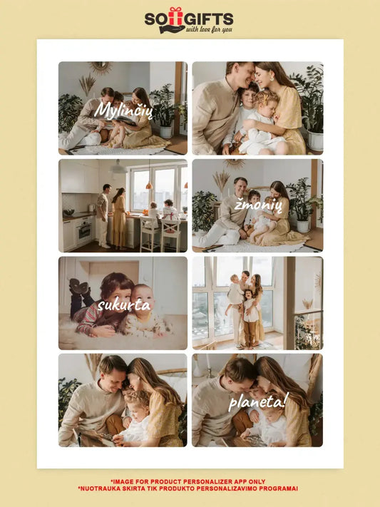 Personalizuotas šeimos spaudinys ant drobės su jūsų nuotraukomis, mylinčių žmonių sukurta planeta  Drobe -  dovanokis.lt