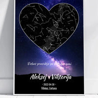 Personalizuotas žvaigždžių žemėlapis, plakatas su rėmeliu  Poster -  dovanokis.lt