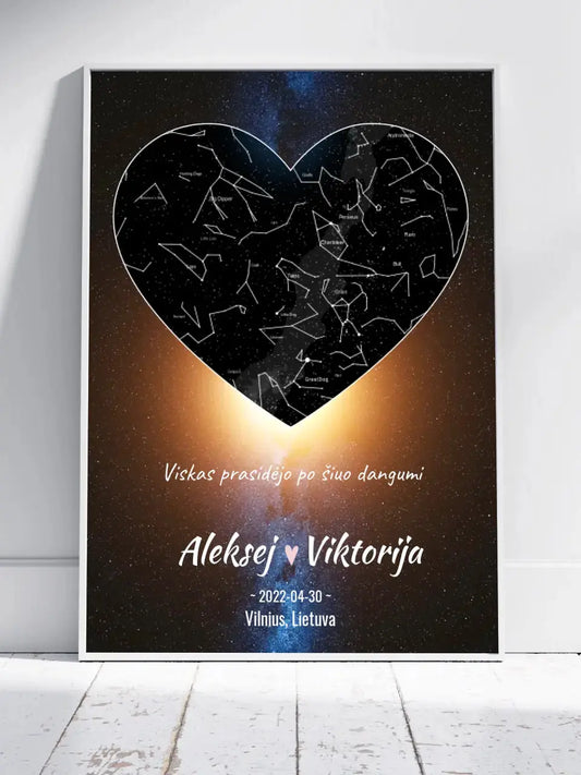 Personalizuotas žvaigždžių žemėlapis, plakatas su rėmeliu  Poster -  dovanokis.lt