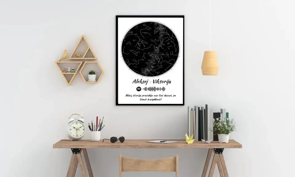Personalizuotas žvaigždžių žemėlapis, plakatas su rėmeliu  Poster -  dovanokis.lt