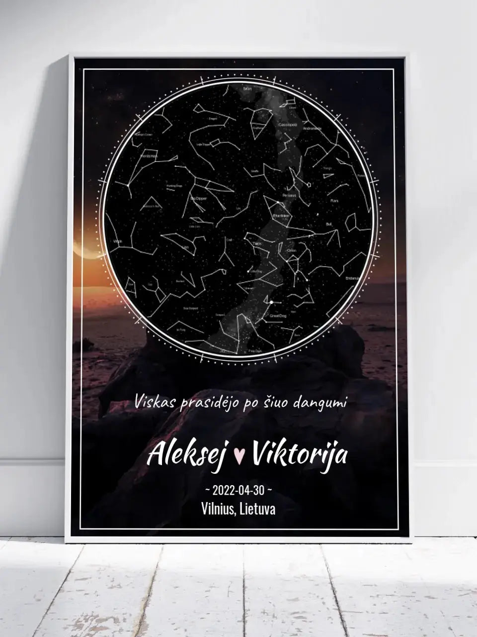 Personalizuotas žvaigždžių žemėlapis, plakatas su rėmeliu  Poster -  dovanokis.lt