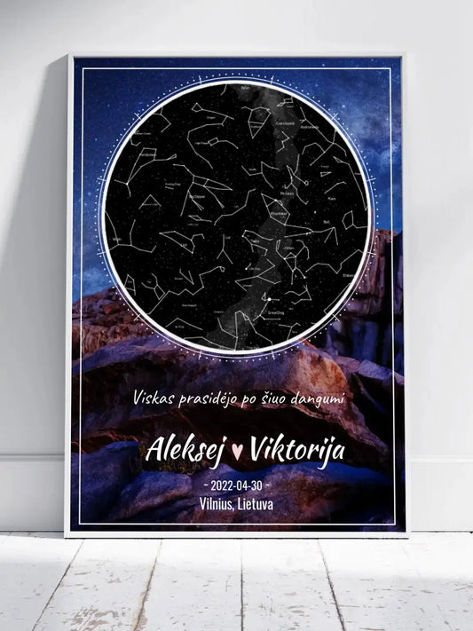 Personalizuotas žvaigždžių žemėlapis, plakatas su rėmeliu  Poster -  dovanokis.lt