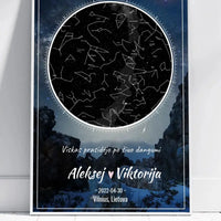 Personalizuotas žvaigždžių žemėlapis, plakatas su rėmeliu  Poster -  dovanokis.lt