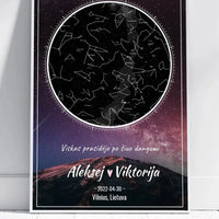 Personalizuotas žvaigždžių žemėlapis, plakatas su rėmeliu  Poster -  dovanokis.lt