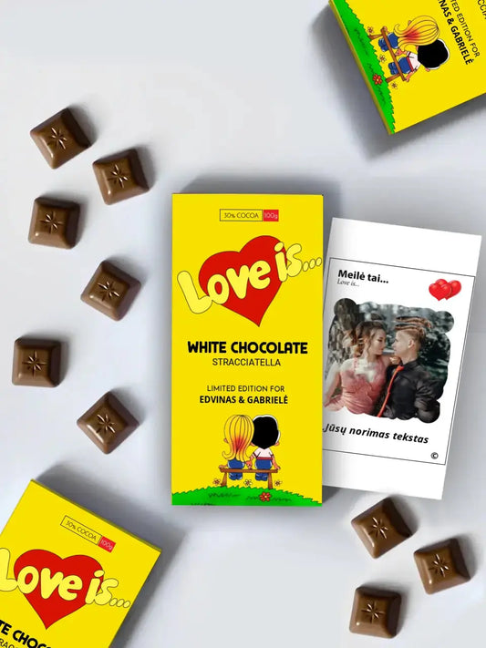 Personalizuotas "Love is Yellow" šokoladas su jūsų nuotrauka  Šokoladas -  dovanokis.lt