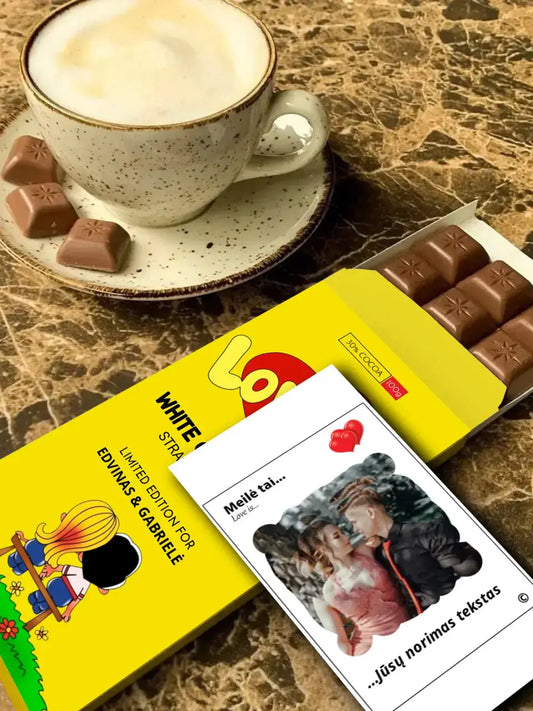 Personalizuotas "Love is Yellow" šokoladas su jūsų nuotrauka  Šokoladas -  dovanokis.lt