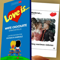 Personalizuotas "Love is Blue" šokoladas su jūsų nuotrauka  Šokoladas -  dovanokis.lt