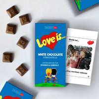 Personalizuotas "Love is Blue" šokoladas su jūsų nuotrauka  Šokoladas -  dovanokis.lt