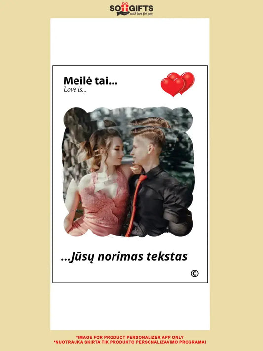 Personalizuotas "Love is Blue" šokoladas su jūsų nuotrauka  Šokoladas -  dovanokis.lt