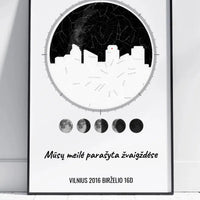 Personalizuotas žvaigždžių žemėlapio plakatas su jūsų vieta ir žemėlapiu  Poster -  dovanokis.lt