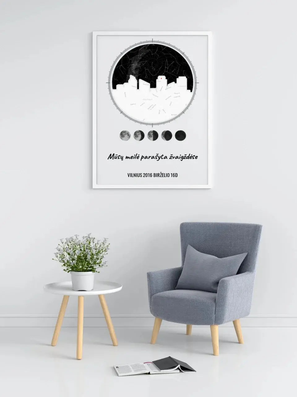 Personalizuotas žvaigždžių žemėlapio plakatas su jūsų vieta ir žemėlapiu  Poster -  dovanokis.lt