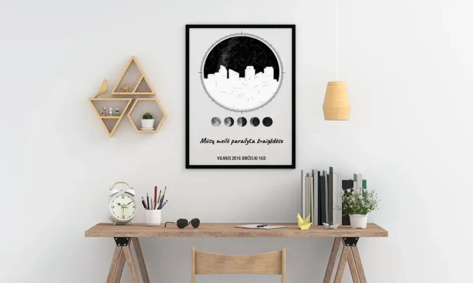 Personalizuotas žvaigždžių žemėlapio plakatas su jūsų vieta ir žemėlapiu  Poster -  dovanokis.lt