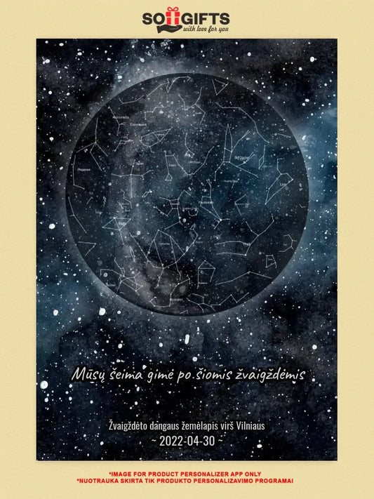 Personalizuotas žvaigždžių žemėlapis, plakatas su rėmeliu  Poster -  dovanokis.lt