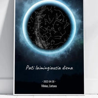 Personalizuotas žvaigždžių žemėlapis, plakatas su rėmeliu  Poster -  dovanokis.lt