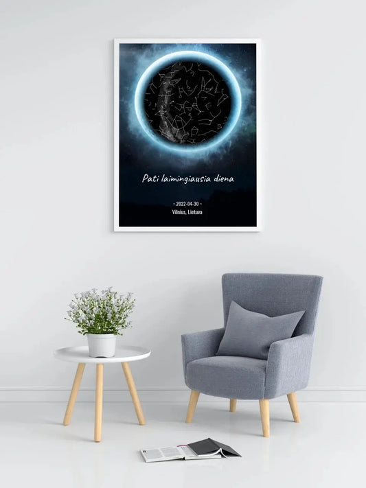 Personalizuotas žvaigždžių žemėlapis, plakatas su rėmeliu  Poster -  dovanokis.lt