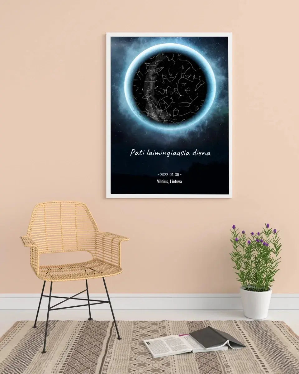 Personalizuotas žvaigždžių žemėlapis, plakatas su rėmeliu  Poster -  dovanokis.lt