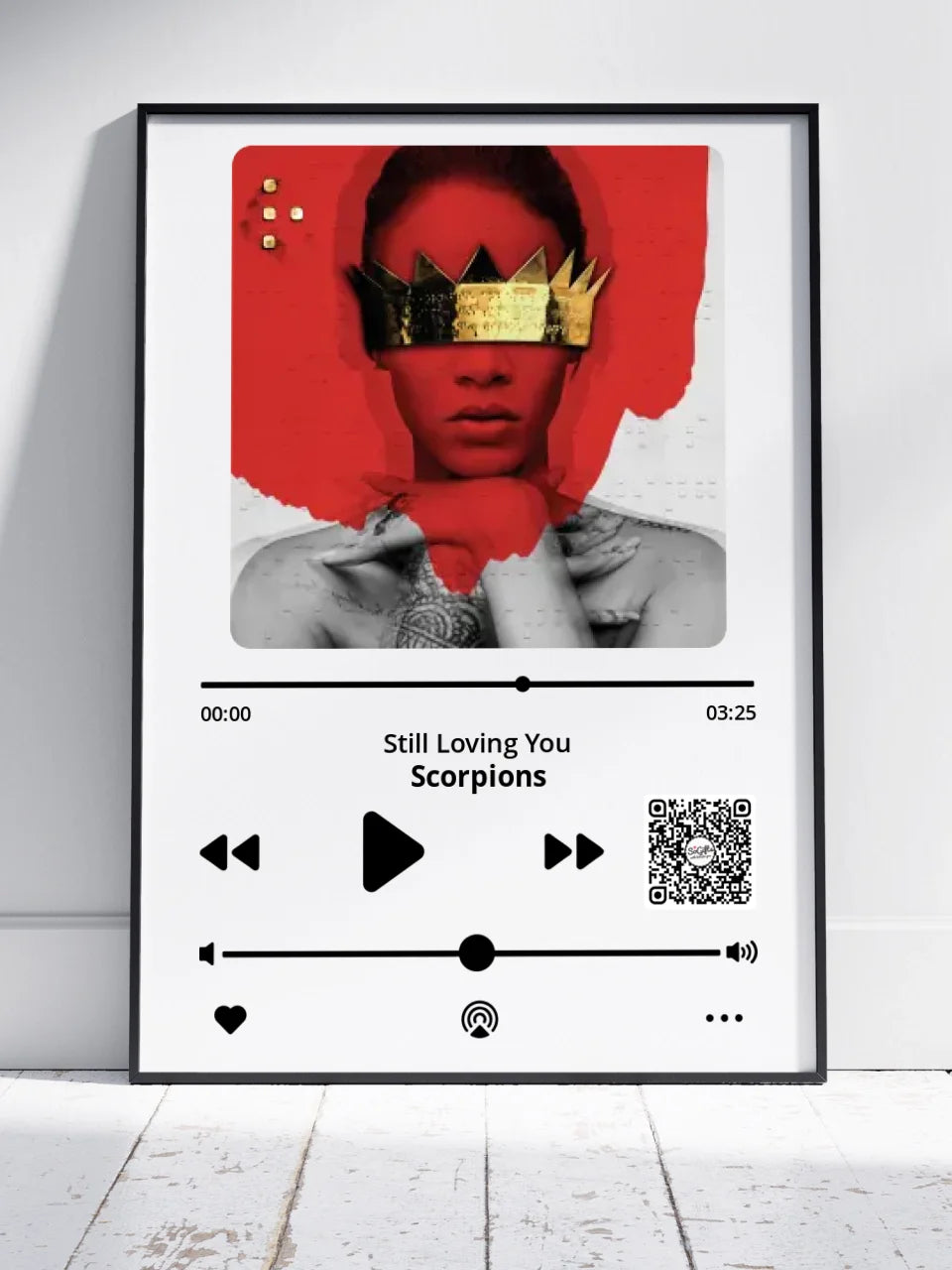 Personalizuotas "Apple music" dizaino įrėmintas plakatas su jūsų nuotrauka ir pasirinkta daina