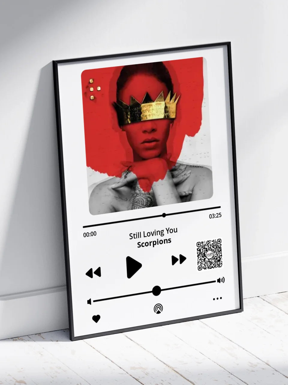 Personalizuotas "Apple music" dizaino įrėmintas plakatas su jūsų nuotrauka ir pasirinkta daina