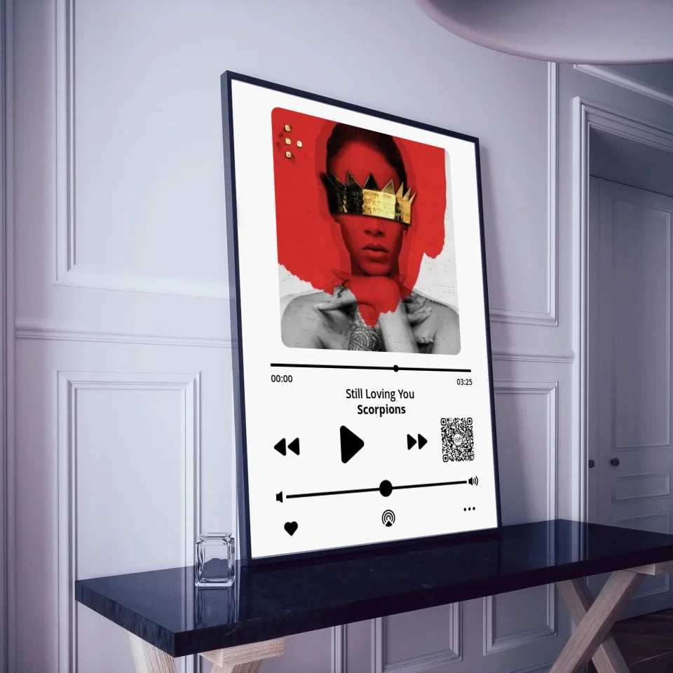 Personalizuotas "Apple music" dizaino įrėmintas plakatas su jūsų nuotrauka ir pasirinkta daina