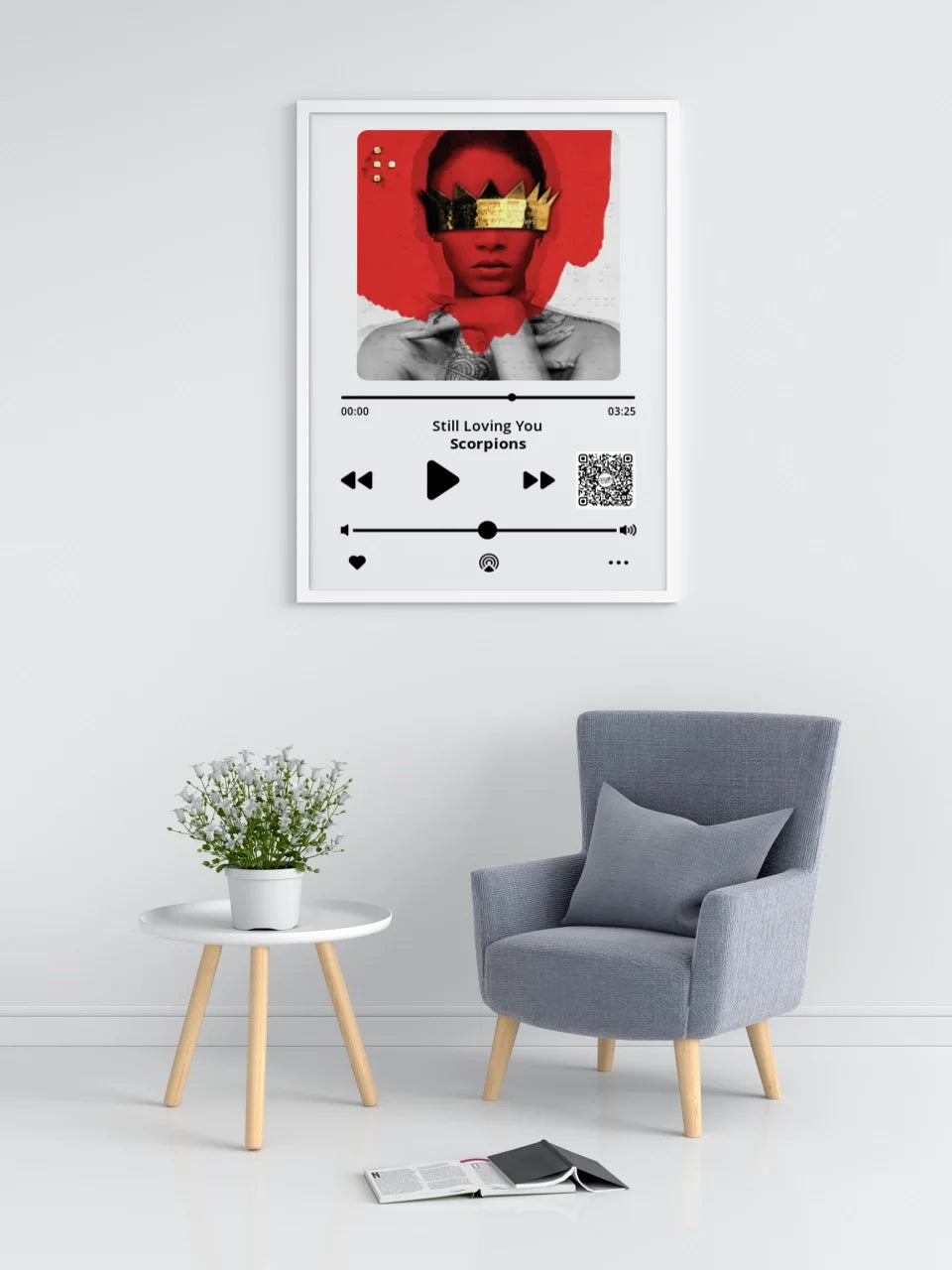 Personalizuotas "Apple music" dizaino įrėmintas plakatas su jūsų nuotrauka ir pasirinkta daina