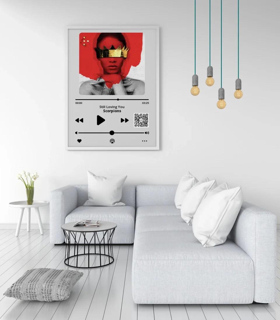 Personalizuotas "Apple music" dizaino įrėmintas plakatas su jūsų nuotrauka ir pasirinkta daina