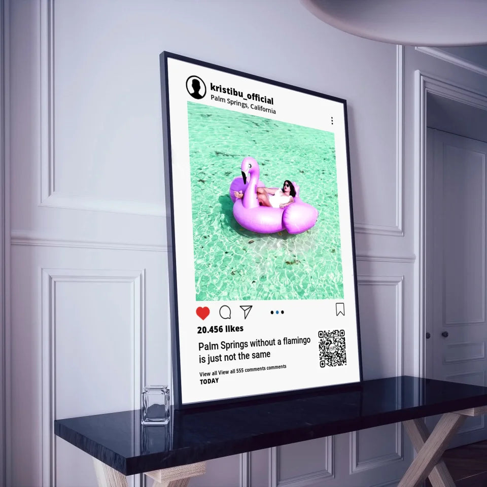 Personalizuotas "Instagram" dizaino įrėmintas plakatas su jūsų nuotrauka ir tekstu