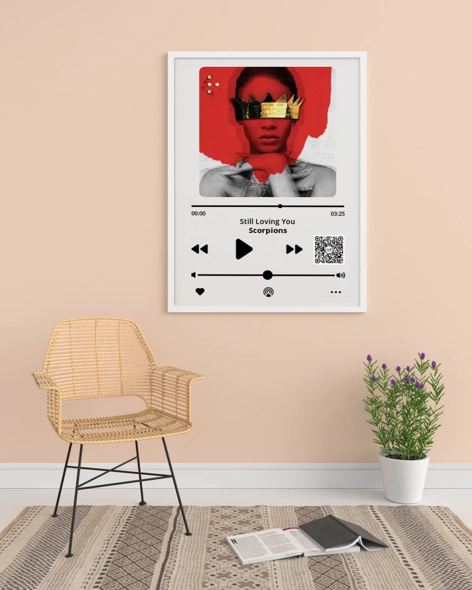 Personalizuotas "Apple music" dizaino įrėmintas plakatas su jūsų nuotrauka ir pasirinkta daina