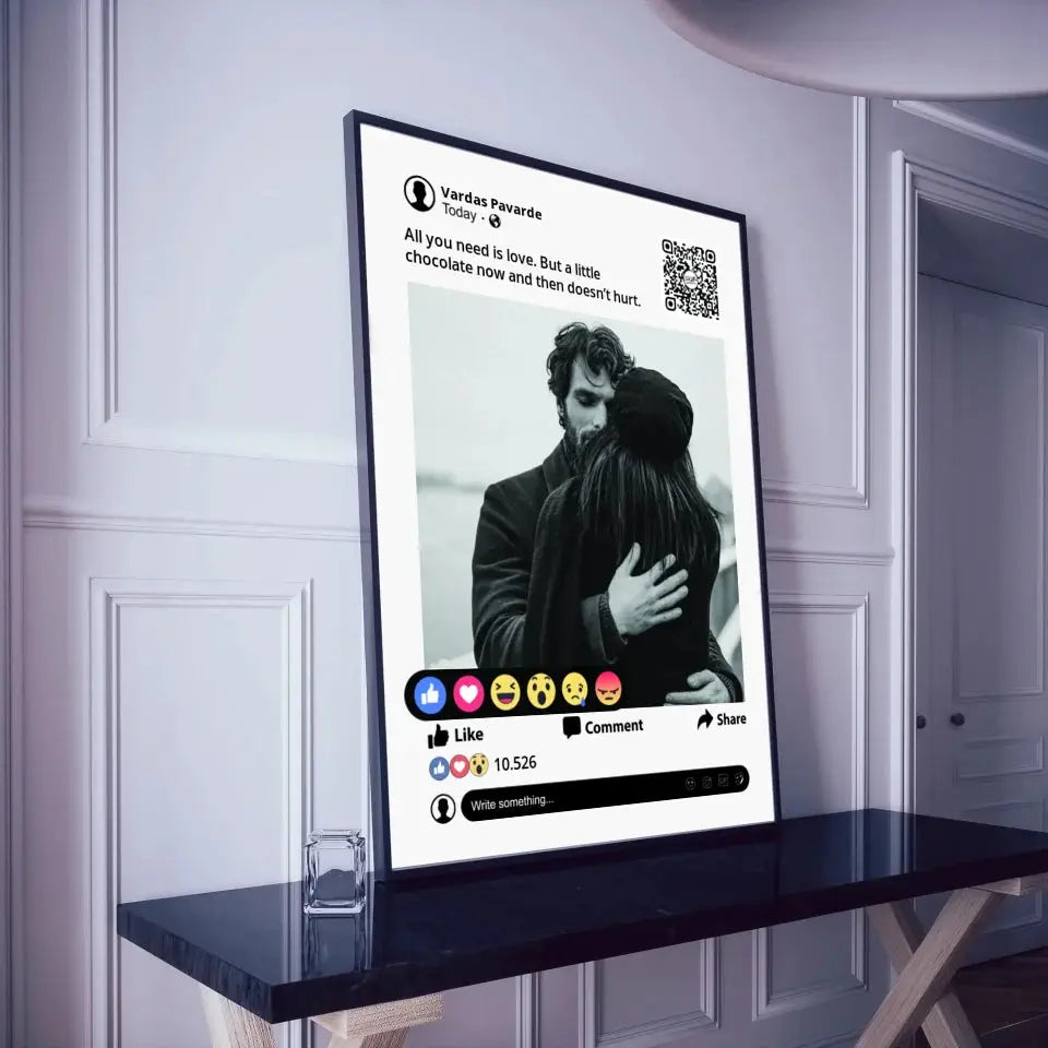 Personalizuotas "Facebook" dizaino įrėmintas plakatas su jūsų nuotrauka ir tekstu  Posteris(Plakatas) -  dovanokis.lt