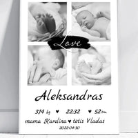 Personalizuota Vaiko Gimimo Metrikų Iliustracija su jūsų nuotraukomis, plakatas su rėmeliu  Poster -  dovanokis.lt