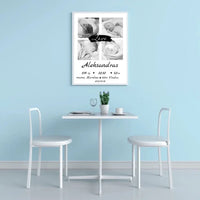 Personalizuota Vaiko Gimimo Metrikų Iliustracija su jūsų nuotraukomis, plakatas su rėmeliu  Poster -  dovanokis.lt