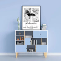 Personalizuota Vaiko Gimimo Metrikų Iliustracija su jūsų nuotraukomis, plakatas su rėmeliu  Poster -  dovanokis.lt