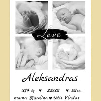 Personalizuota Vaiko Gimimo Metrikų Iliustracija su jūsų nuotraukomis, plakatas su rėmeliu  Poster -  dovanokis.lt