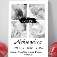 Personalizuota Vaiko Gimimo Metrikų Iliustracija ant drobės su jūsų nuotraukomis  Drobe -  dovanokis.lt