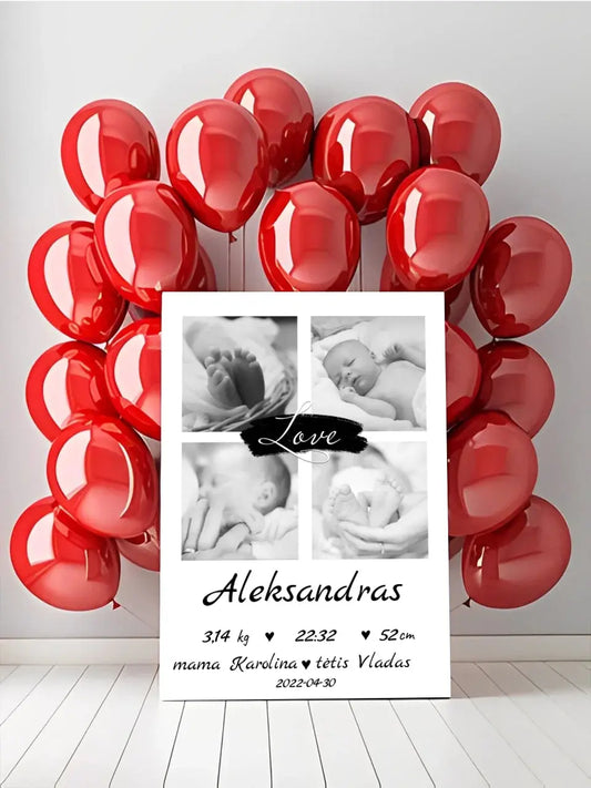 Personalizuota Vaiko Gimimo Metrikų Iliustracija ant drobės su jūsų nuotraukomis  Drobe -  dovanokis.lt