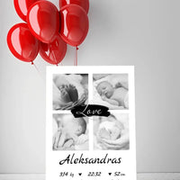 Personalizuota Vaiko Gimimo Metrikų Iliustracija ant drobės su jūsų nuotraukomis  Drobe -  dovanokis.lt