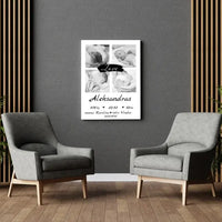 Personalizuota Vaiko Gimimo Metrikų Iliustracija ant drobės su jūsų nuotraukomis  Drobe -  dovanokis.lt