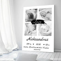 Personalizuota Vaiko Gimimo Metrikų Iliustracija ant drobės su jūsų nuotraukomis  Drobe -  dovanokis.lt